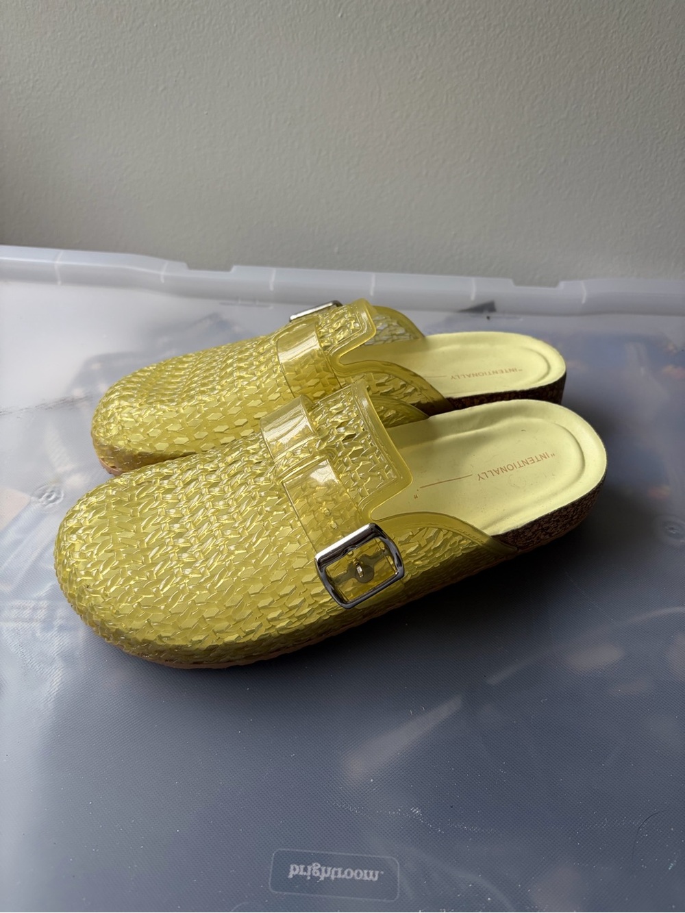 INTENTIONALLY BLANK Yellow Textured Slip-On Sandals with Buckle